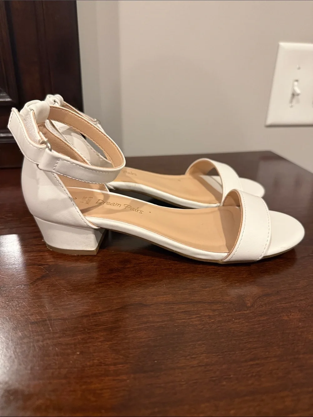 Dream Pairs White Ankle-Strap Low Block Heels